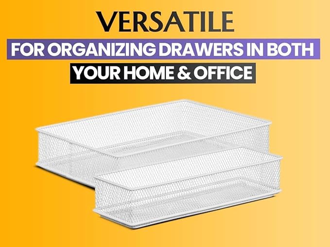 YBM HOME Silver Mesh Drawer Cabinet and or Shelf Organizer Bins, School Supply Holder Office Desktop Organizer Basket 1591s (1, 6x12x2 Inch)