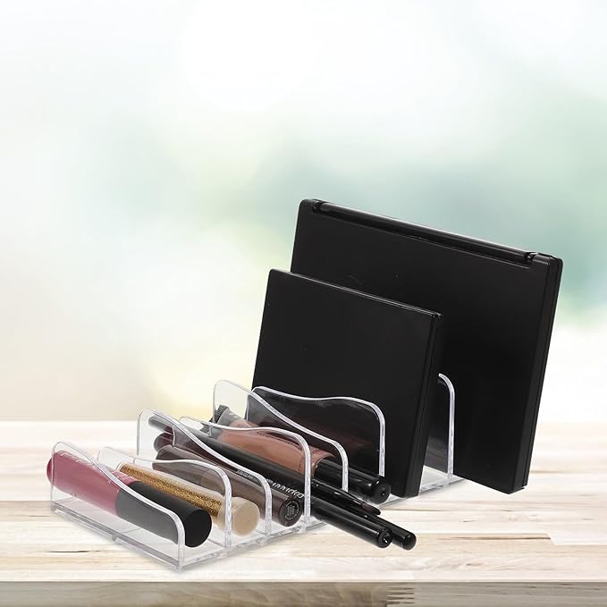 2pcs Divided Eyeshadow Palettes Organizer Stand Makeup Storage Rack for Cosmetics Lipstick Nail Polish and Brush Holder Vertical Display for Vanity and Dressing Table
