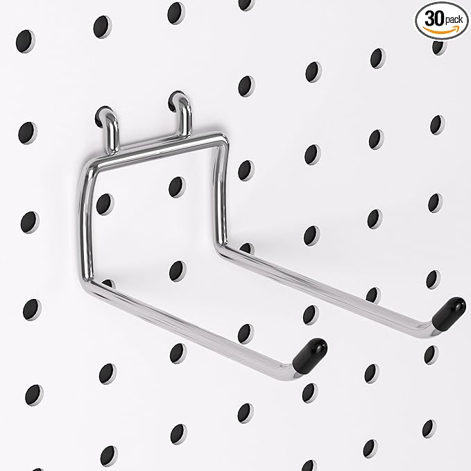 FRIMOONY Heavy Duty Pegboard Hooks 30 Pack, 4 Inch Long, Fitting 1/4 Inch Pegboard Holes, Silver Metal Garage Workshop Shed Organizer