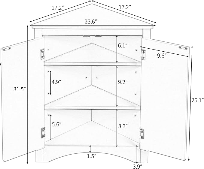 GDFStudio 31.5" H Triangle Corner Bathroom Storage Cabinet with Adjustable Shelves,Freestanding Floor Cabinet for Small Spaces,Water-Resistant Cabinet Modern Organizer for Home,Kitchen,Hallway, Oak