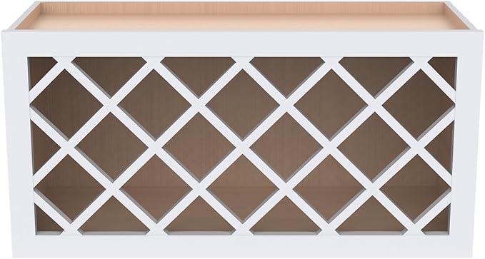 Solid Wood RTA Wall Cabinet with Lattice Panels - Wine Holder & Storage for Bar, Pantry, Cellar & Countertop - Mocha (White, 30'W 12'D 18'H)