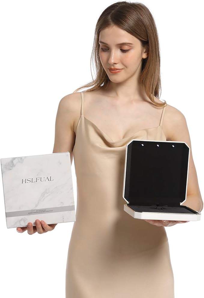 HSLFUAI Necklace Box with Led,Jewelry Box for Necklace, Large Necklace Box,Jewelry Gift Box for Wedding, Birthday, Valentine' Day, Mother'S Day, Christmas,Black Velvet Interior Necklace Organizer