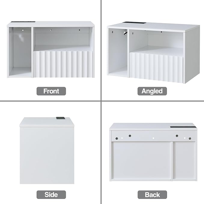 Modern Matte White Fluted Floating Nightstand with Charging Station, NightStand with Drawers, Bedside with USB Ports and Outlets, Bedroom Furniture (Set of 2)