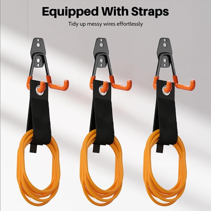 Garage Hooks Heavy Duty 6 Pack Utility Wall Mount Storage Hangers with Extension Cord Holder Organizer for Power Tool Garden Tool Ladder Hose and More