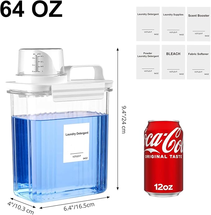 64OZ Liquid Laundry Detergent Dispenser, Laundry Soap Dispenser, Clear Plastic Fabric Softener Holder and Container, Laundry Room Organization and Storage, 2 Pack