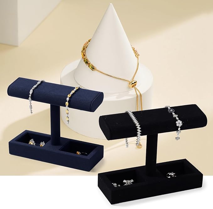 Oirlv Microfiber T-Bar Watch Display Stand Jewelry Display Props Jewelry Organizer Holder for Watch Bracelet Ring Earrings (Blue,Microfiber)