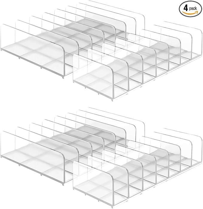 Diakey 4 Pack Eyeshadow Palette Makeup Organizer, 7-Section Acrylic Cosmetic Holder for Vanity, Drawer, Bathroom, Mail Sorter Business Card Holder Bill Money Divider, Clear