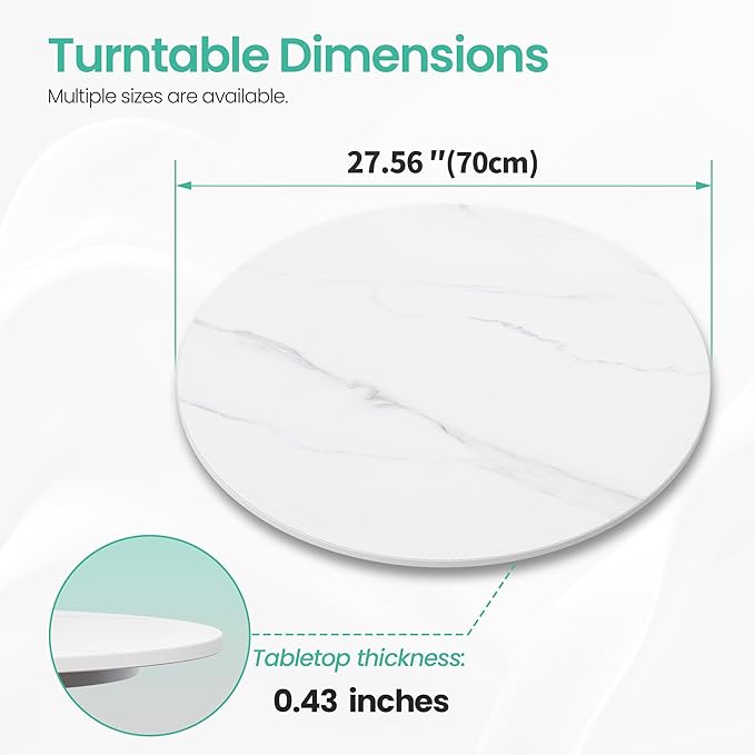 27.6" Lazy Susan Turntable – 360° Sinteredstone Silent Anti-Slip Turntable, Table Top Centerpiece for Kitchen, Pantry, Spice Rack, Refrigerator & Dining Table, White