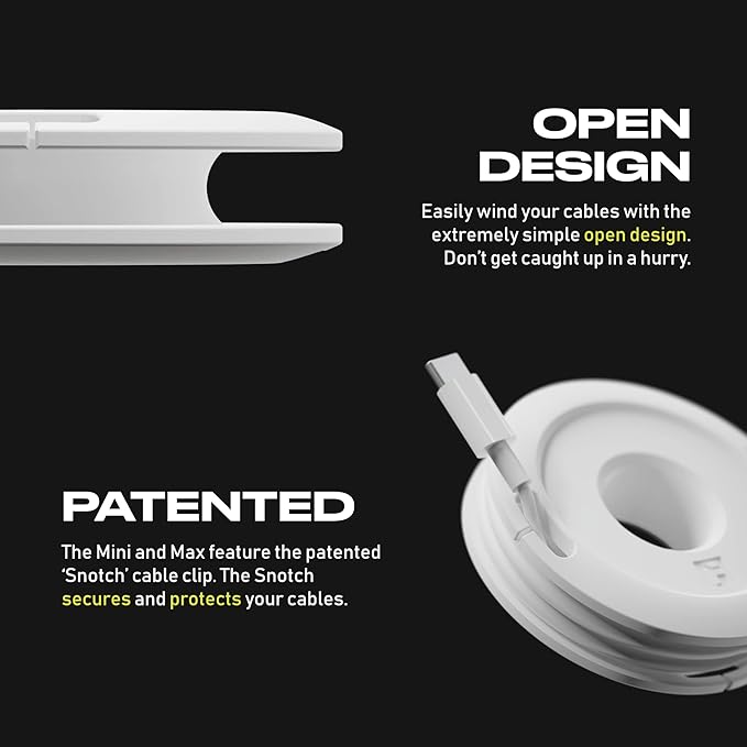 Side Winder Mini and Max Headphone, Earbud and Charging Cable Winder and Organizer Perfect for Wrapping Earbuds and Cords for Travel and Organization 4-Pack (White, Mini)