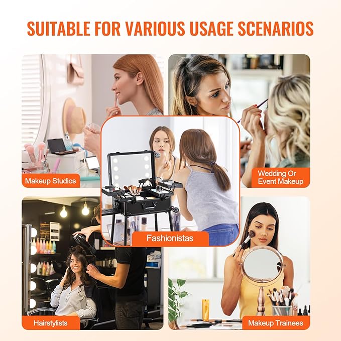 VEVOR Makeup Train Case Professional Makeup Storage Organizer Box Make Up Carrier for Women and Girls