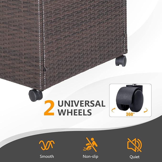 RELAX4LIFE Patio Rattan Storage Box - 50 Gallon All-Weather Wicker Storage Box w/Top Lid, Protective Liner and Wheels, Outdoor Deck Box Waterproof for Cushions, Toys, Garden Tools