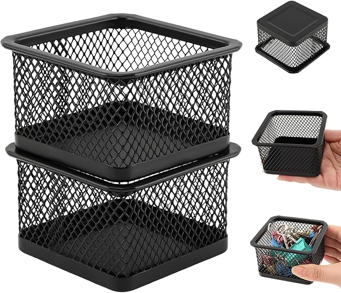 Paper Clip Holder for Desk, Paperclip Holders Mesh Paperclip Dispenser Organizer for Desk Binderclip Bobby Pin Holder Container for Home Office School(SIZE:2pcs)