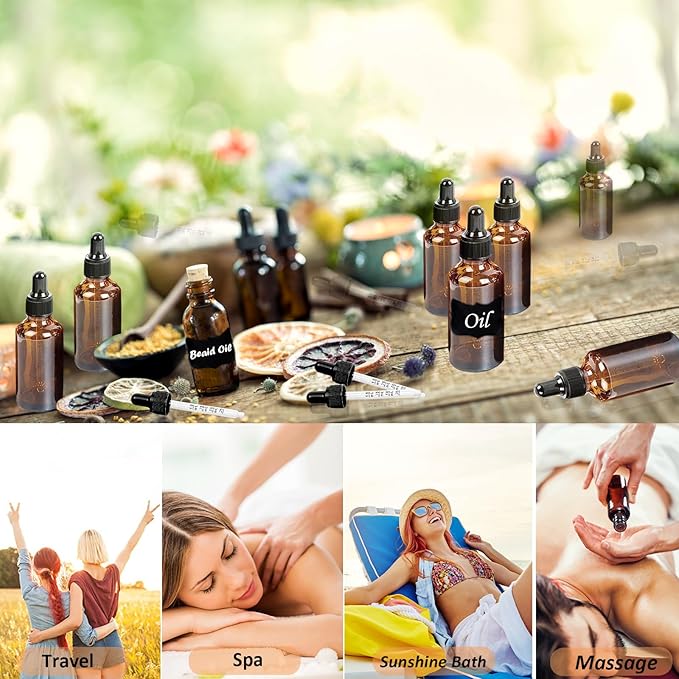 10 Pack 2 Oz Amber Glass Bottles with Dropper, UV Protection, for Essential Oils, Serum, Liquids
