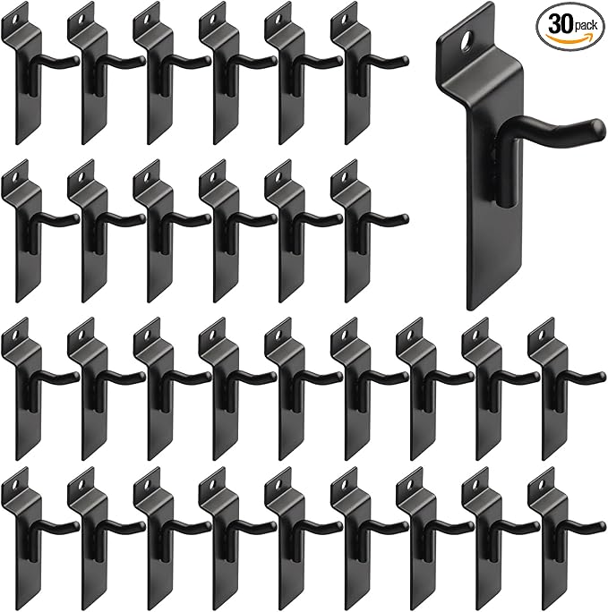 1" Slatwall Hooks, 30 Pack Slatwall Accessories, Garage Slat Wall Hanging Display Hooks for Panel, Black