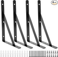4 Pack L16 x H 10" Heavy Duty Shelf Brackets with Screws Open Floating Shelving Bracket L Brackets Black Metal Shelf Brackets for Shelves, Room, Pantry,Garage