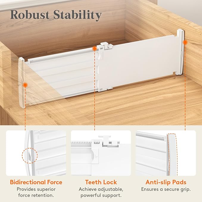 Lifewit 5" Tall 12 Pack Deep Drawer Dividers, 11.5-18.5" Expandable Drawer Divider for Clothes, White Dresser Drawer Storage Organizers, Clothing Drawers Separators for Dresser, Kitchen, Bedroom