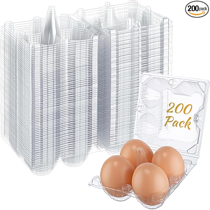 Zubebe 200 Pieces Clear Egg Cartons Plastic Egg Cartons Bulk Empty Chicken Egg Tray Holds Securely Clear Blank Egg Cartons for Chicken Farm Business Market Home Refrigerator Storage(2 x 2 Grids)
