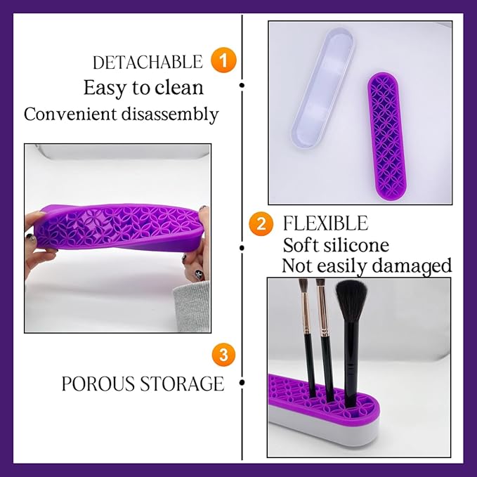 TANG SONG 2 PCS Silicone Make up Brush Holder Cosmetic Storage Box Desktop Organizers (Purple)