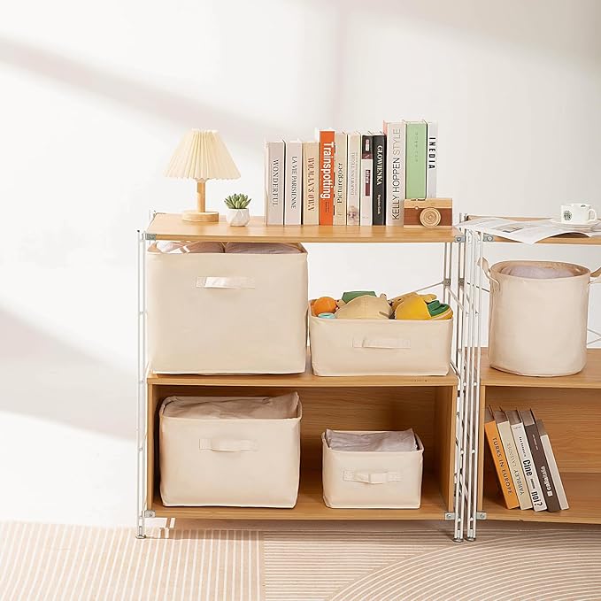 Foldable Storage Bins with Lids Cotton Canvas Rectangular Storage Box Ideal for Organization Lightweight and Durable (13.78 x 9.45 x 9.45)