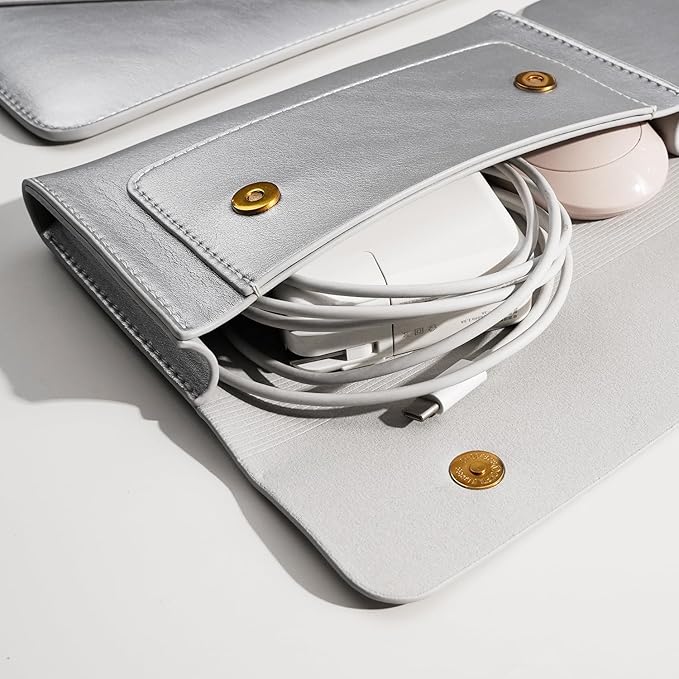 PU Leather Laptop Sleeve Compatible with New 14 inch MacBook Pro A2992 A2918,Old MacBook Pro Air 13, Surface Laptop 7th Gen 13.5, Thinkpad X1 Carbon 14 Set of 4PCS Color Silver