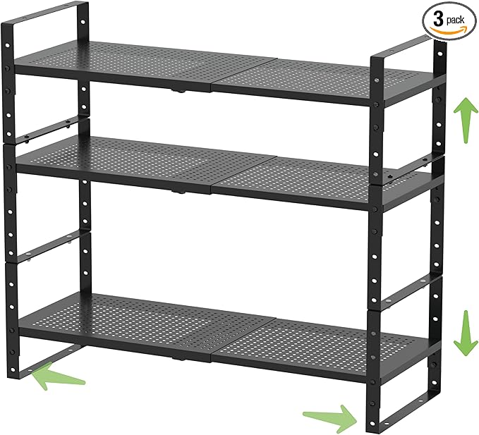 Expandable Countertop Organizer Rack/Shelf with Borders. for Kitchen, Pantry or Office - Heavy-Duty Steel Construction