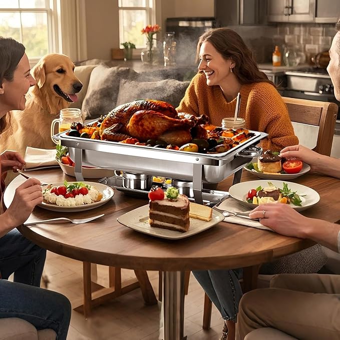 6 pack Chafing Dishes for Buffet of Stainless Steel Food Warmers 9 QT Chafers and Buffet Warmers Sets Commercial Catering Chafers, 12 Pans（full size+ 1/2 size+ 1/3 size)