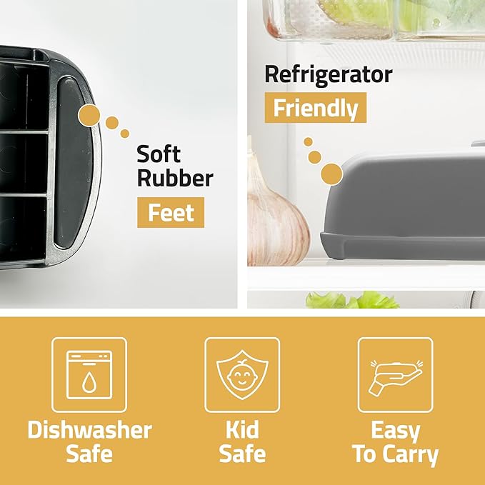 Butter Hub Butter Dish with Lid and Knife, Magnetic Butter Keeper, Easy Scoop, No Mess Lid, Plastic, Dishwasher Safe (White)