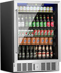 24 inch Beverage Refrigerator Cooler, 5.3 Cubic/166 Can Large Fridge with Glass Front Door for Soda, Beer or Wine, Under Counter Small Refrigerator with Adjustable Shelves and Digital Display