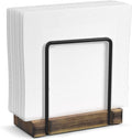Napkin Holder for Table, Wood Iron Standing Napkin Dispenser for Dining Table Farmhouse Cocktail Picnic Rustic Wooden Holders All Kitchen Dining Room Decor Black & Farmhouse Brown