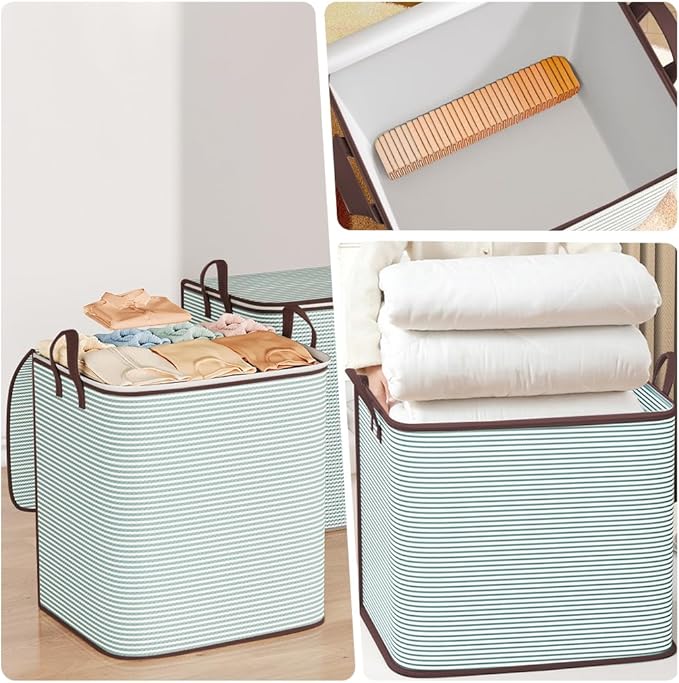 Clothes Storage Bins, 210L Foldable Blanket Storage Bags, Closet Organizers and Storage Containers with Reinforced Handle and Zippers for Bedroom, Closet, Comforters, Pillows, Toys