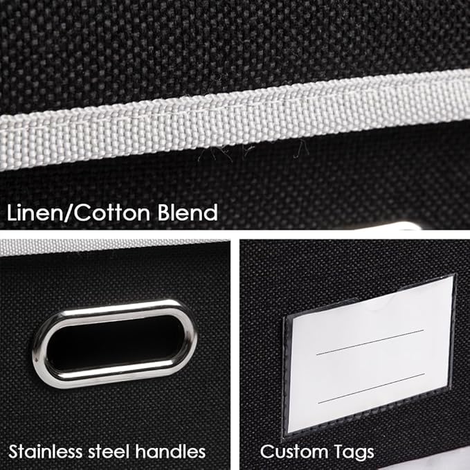 PRANDOM Large Foldable Storage Boxes with Lids [5-Pack] Organizer Containers Baskets Cube with Cover for Home Bedroom Closet Office Black17.7x11.8x11.8 For 6+ Year Old Boys and Girls