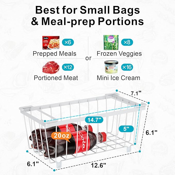 iSPECLE Chest Freezer Organizer Bins - 8 Pack Small Stackable Deep Freezer Organizer Bins for Most 7 Cu.FT Freezer Sort Frozen Meats, Freezer Storage Bins Easy Access Food without Digging, White