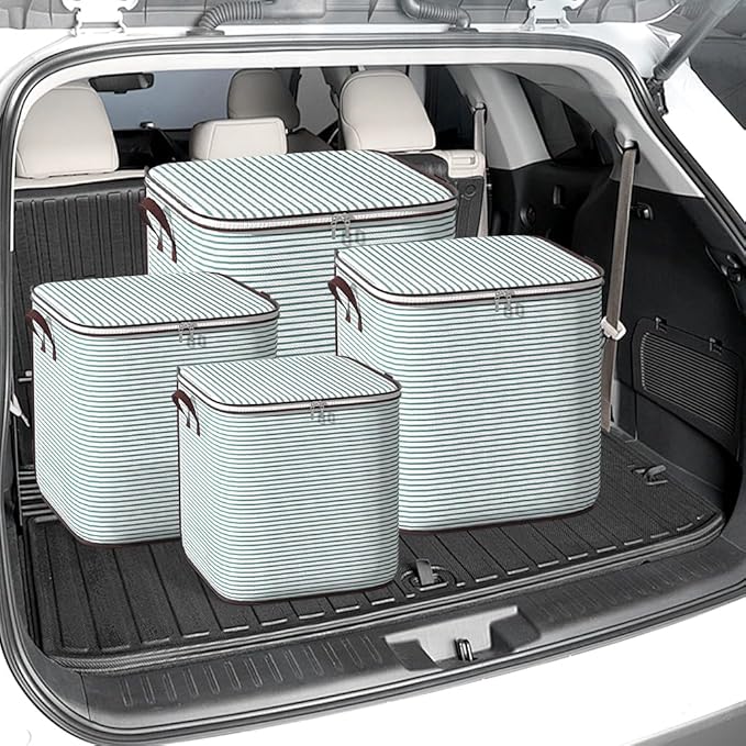 Blanket Storage, 100L Foldable Storage Bin, Large Clothes Organizer Bags, Collecting Containers with Handle Zippers Blanket Organization for Bedroom Closet Comforter Sheets Pillow