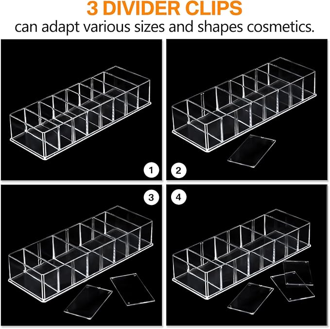 Tuanse 4 Pcs Acrylic Makeup Compact Organizer Detachable 8 Spaces Clear Vanity Drawer Organizer Eyeshadow Palette Storage for Lipstick Highlighter, Skincare Cosmetic Display Cases for Bathroom