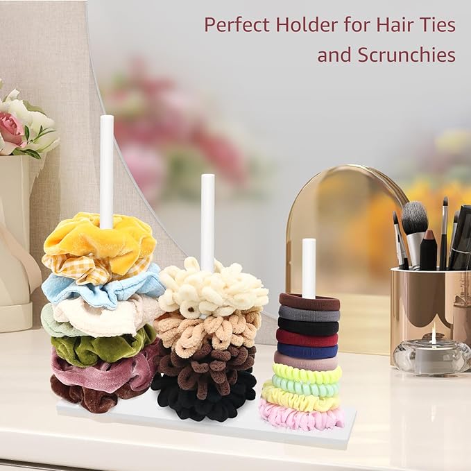 SMUK 3-Tiers Acrylic Scrunchie Holder Organizer, White Hair Tie Holder Stand for Women Teen Girls Scrunchie Storage Scrunchy Hair Accessories Organizer