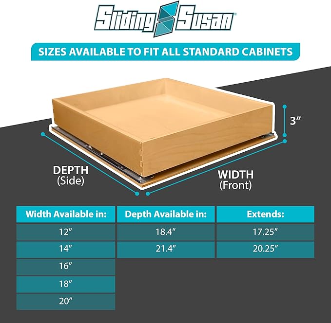 SlidingSusan Pull Out Drawer Organizer for Cabinets, Gliding Soft Close Shelves for Kitchen, Pantry, Bathroom, & Storage Organization, 9 Ply Baltic Birch, 18 Inch Wide x 21 Inch Deep