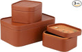 HofferRuffer Faux Leather Decorative Storage Boxes, Dust proof Storage Shelf Baskets with Lids Trays, Storage Bins Memory Box Organizer for Home, Office, Jewelry & More, Set of 3 (Brown)