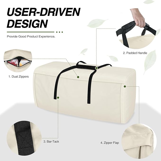 Porch Shield Outdoor Cushion Storage Bag 48 inch Waterproof Outside Storage Bags for Patio Furniture with Zippers and Handles