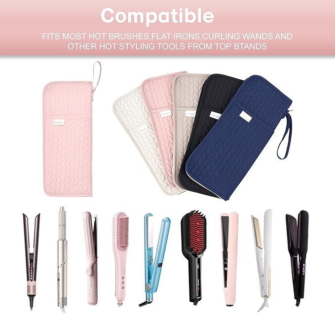 Hot Tools Organizer Heat Resistant Mat Case Hair Tools Holder Travel Bag Portable Hair Styling Tools Cover Pouch for Curling Iron,Flat Iron,Hair Straightener (Pink)