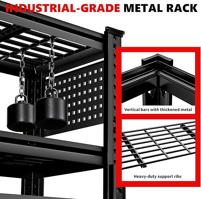 SILVEL 48.2" W Garage Shelving, 5000LBS Heavy Duty Metal Shelving, 2025 Grid Storage Shelves with 2 Side Pegboards, Industrial 5 Tier Shelves for Basement Pantry Warehouse Supermarket, 8 Pack