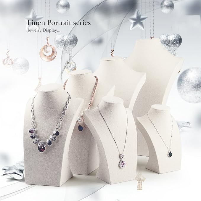 Oirlv Linen Necklace Display Bust 3D Necklace Organizer Jewelry Display Holder (H-15.28inches)