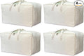 Soft Canvas Storage Bag with Zipper and Clear Window, Cotton Linen Organizer Storage for Pillow, Sweater, and Bedding, 55L, 4 Pack, Beige