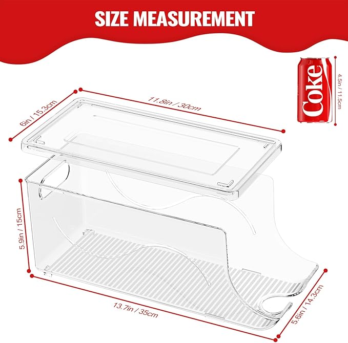 4 Pack Stackable Refrigerator Organizer, Soda Can Dispenser Pop Cans Container Beverage Holder with Lid for Fridge, Freezer, Kitchen, Clear Plastic Storage Bins-Holds 10 Cans Each