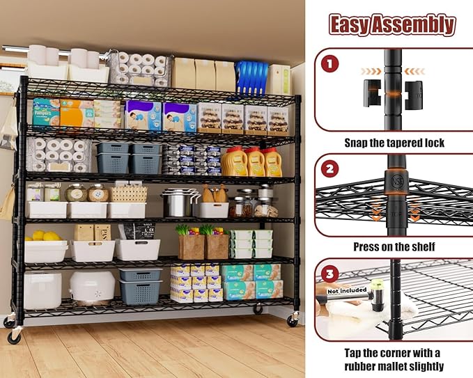 PrimeZone 6 Tier 80.7" H x 55.5" W x 24" D Wire Shelving with Wheels 3600lbs NSF Certified Storage Shelves Heavy Duty Metal Shelf Adjustable Rolling Rack Commercial Garage Restaurant Warehouse 6Pack