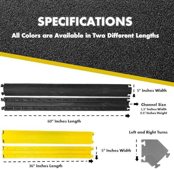 Kable Kontrol Drop Over Floor Cord Cover – 36” Inch Long 1 Channel Cable or Wire Protector – 140 Pcs Bulk Pack - Rubber Ramp for Indoor and Outdoor Use – Black