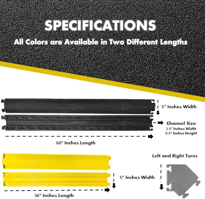 Kable Kontrol Drop Over Floor Cord Cover – 36” Inch Long 1 Channel Cable or Wire Protector – 140 Pcs Bulk Pack - Rubber Ramp for Indoor and Outdoor Use – Yellow