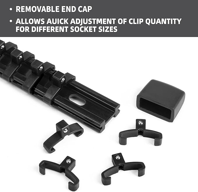 Socket Organizer Drive ABS Tools - Black Socket Holder, Premium Quality 18 Pieces Socket Holders Kit 1/4-Inch x 96 Clips, 3/8-Inch x 90 Clips, 1/2-Inch x 72 Clips（18PC,Black)