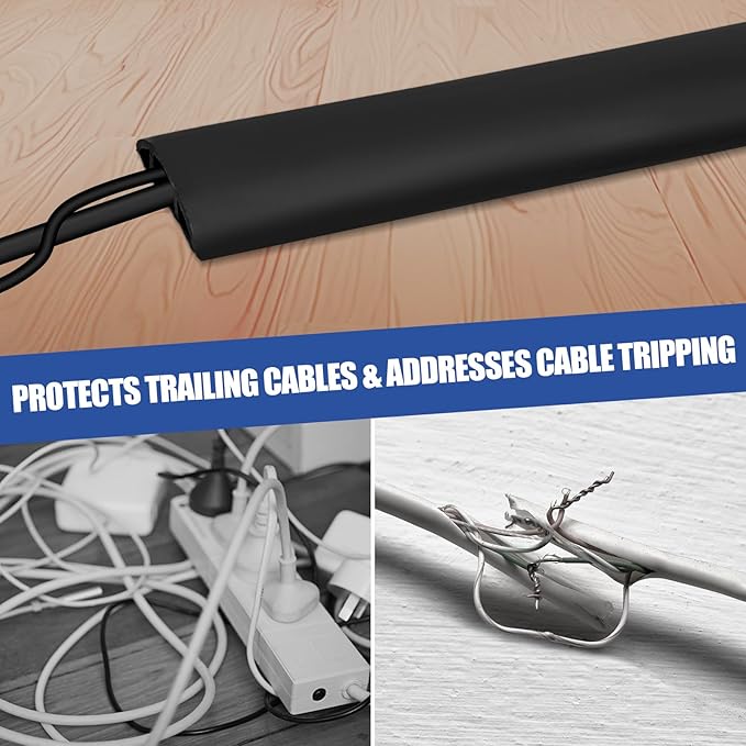 Floor Cord Cover Self Adhesive Cord Hider,3.3FT Cable Management, Extension Strip Protector for Wires, Prevent Cable Trips for Offices, Gyms, Exhibitions Cavity:0.3"(W) x 0.28"(H) Black