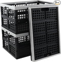 3 Pack 42 L Large Plastic Collapsible Storage Crates, Stackable Folding Milk Crate, Black