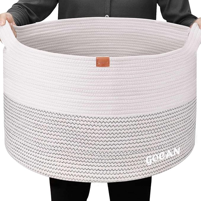 Extra Large Laundry Basket 22" X 22"X 14" XXXL Cotton Rope Woven Basket for Blankets Storage Basket with Handles for Living Room (Beige)